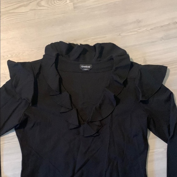 Bebe Black Ruffled Bell Sleeve Blouse - Picture 3 of 4